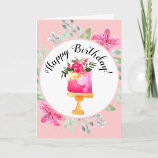 Cartão Watercolor Azalea Floral Birthday