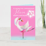 Cartão Watercolor ballet swan granddaughter 10th birthday<br><div class="desc">Watercolor whimsy swan personalized name and age birthday card. Personalize with your own name and age, reads To our beautiful granddaughter Felicia 10 and message inside reads we hope you have a wonderful day! Pretty shades of pink, aqua blue, and white. Other matching dancing ballerina swan items available. An original...</div>