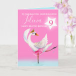Cartão Watercolor ballet swan granddaughter 8th birthday<br><div class="desc">Watercolor whimsy swan personalized name and age birthday card. Personalize with your own name and age, reads To our beautiful granddaughter Felicia 8 and message inside reads we hope you have a wonderful day! Pretty shades of pink, aqua blue, and white. Other matching dancing ballerina swan items available. An original...</div>