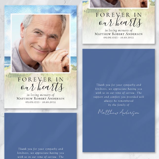 Cartão Watercolor Beach Funeral Simpatia Obrigado (Criador carregado)