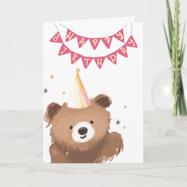 Cartão Watercolor Bear Birthday Greeting (Frente)