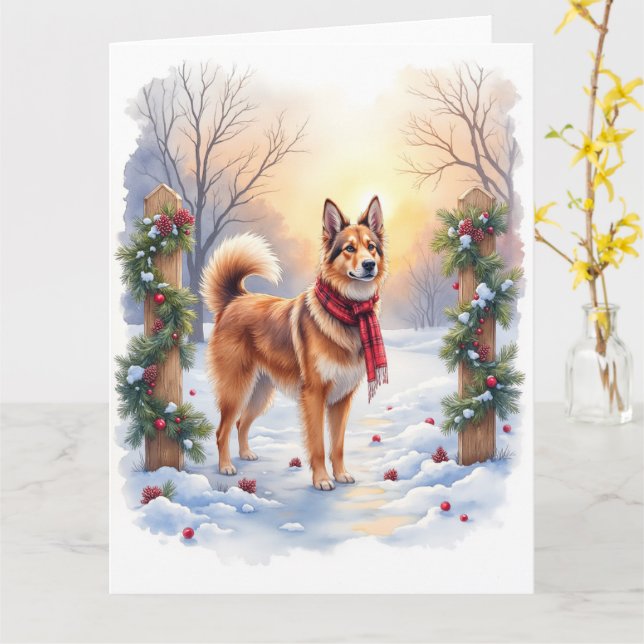 Cartão Watercolor Belgian Tervuren Garland Christmas (Flor Amarela)