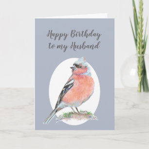 Cartão Watercolor Bird Chaffinch, Happy Birthday Husband