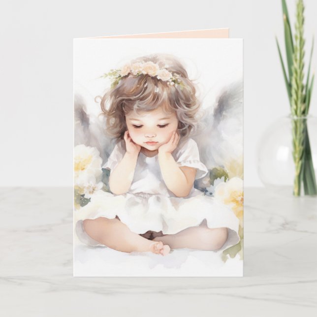 Cartão Watercolor Birthday Angel Girl (Frente)