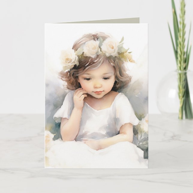 Cartão Watercolor Birthday Angel Girl (Frente)
