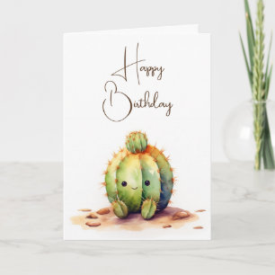 Cartão Watercolor Birthday Cactus