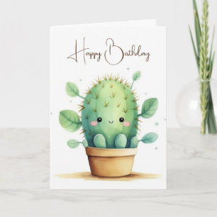 Cartão Watercolor Birthday Cactus Em Pote