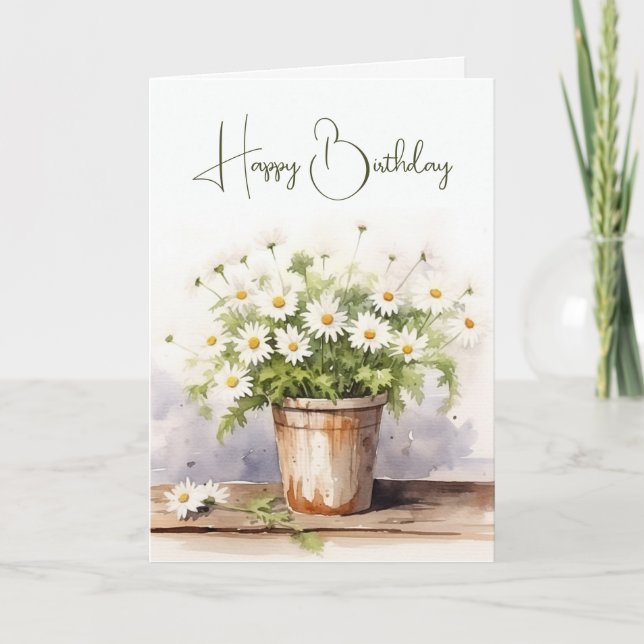 Cartão Watercolor Birthday Daisy Buquê (Frente)