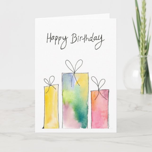 Cartão Watercolor Birthday Presente (Frente)