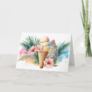 Cartão Watercolor Birthday Sorvete Cone
