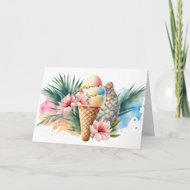 Cartão Watercolor Birthday Sorvete Cone (Frente)