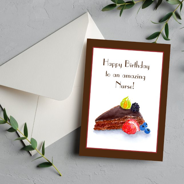 Cartão Watercolor Birthday to Nurn Chocolate Cake (If you have a nurse in your life, this is a sweet Birthday card to give! )