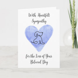 Cartão Watercolor Blue Heart with Dog Drawing Sympathy