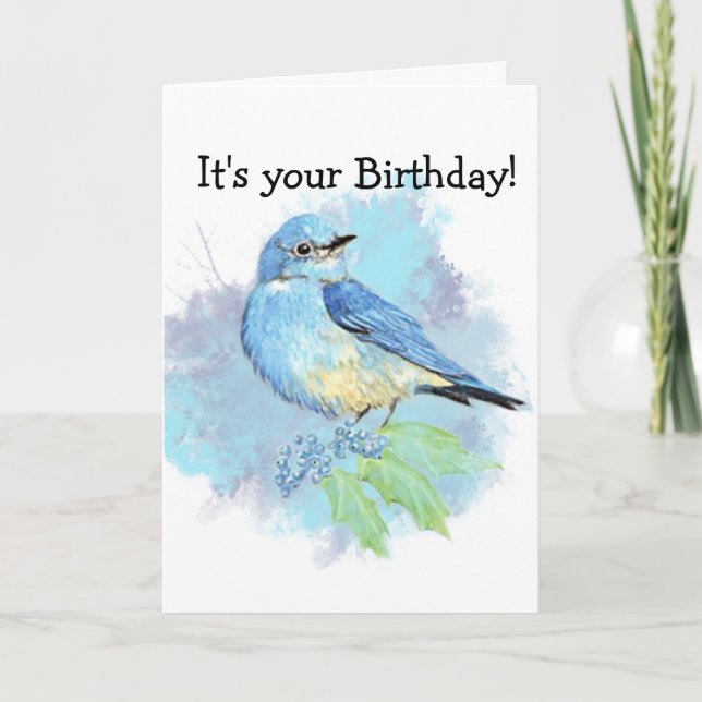 Cartão Watercolor Bluebird Garden Bird Art (Frente)