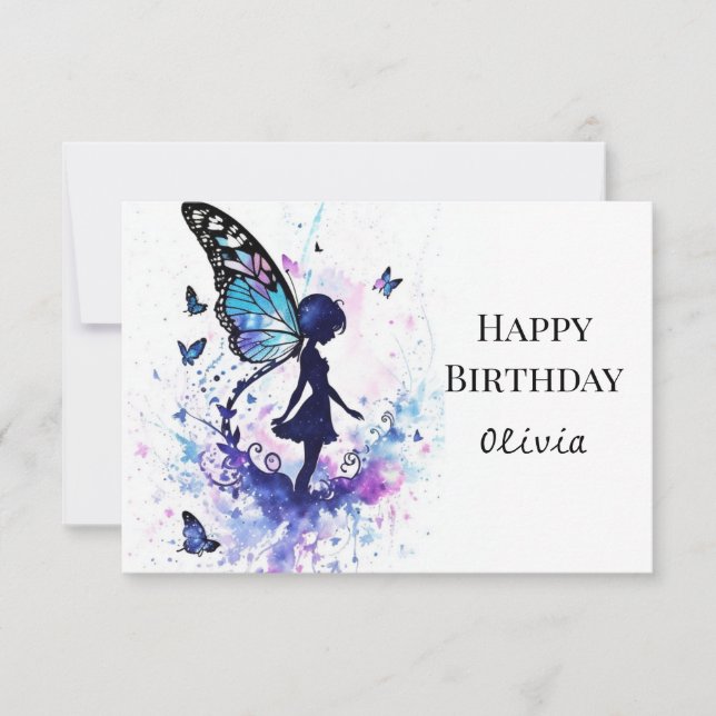 Cartão Watercolor Boho Magic Fairy Birthday (Frente)