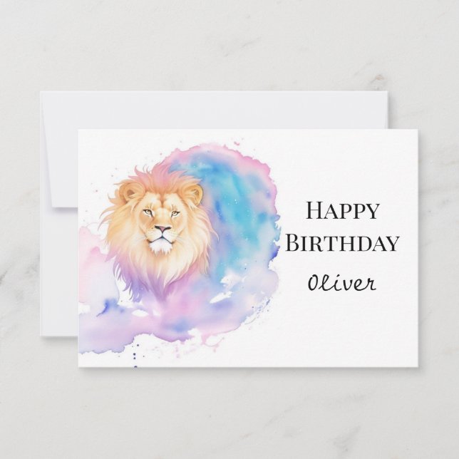 Cartão Watercolor Boho Roar Lion Birday (Frente)