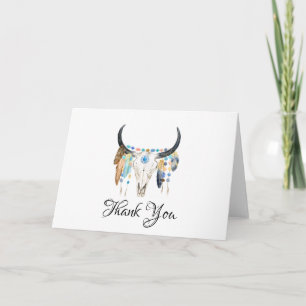 Cartão Watercolor Boho Skull Obrigado