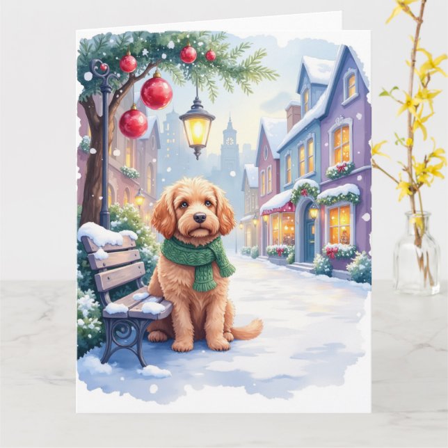 Cartão Watercolor Bolognese Festive Town Bench Christmas  (Flor Amarela)