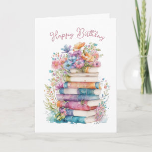 Cartão Watercolor Booklovers Birthday