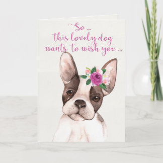Cartão Watercolor Boston Terrier Dog Happy Birday Card