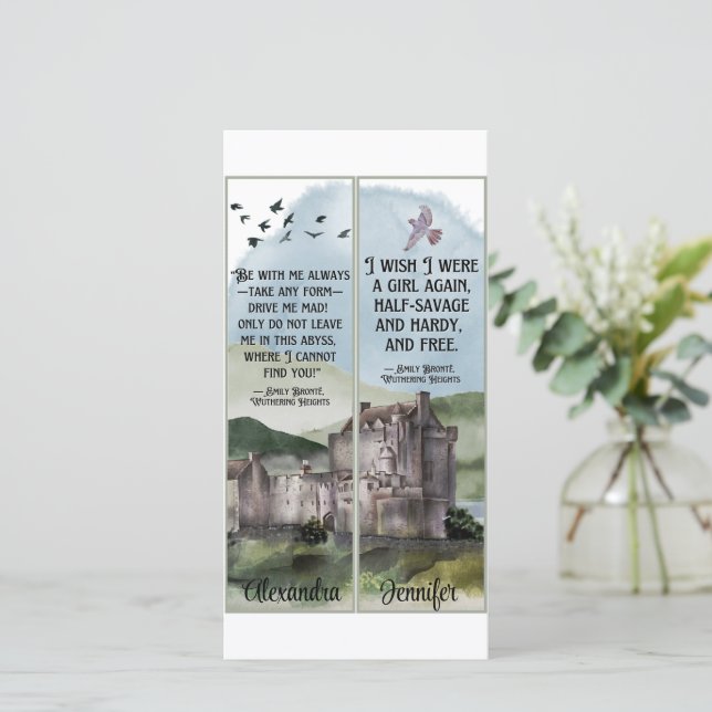 Cartão Watercolor Bronte Wuthering Heights Book Bookmarks (Em pé/Frente)