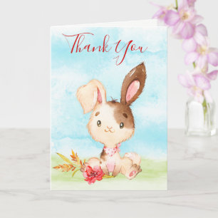 Cartão Watercolor Bunny Fazenda Obrigado
