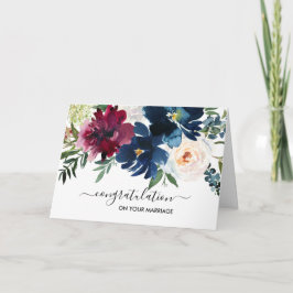 Cartão Watercolor Burgundy Navy Flower Congratulation