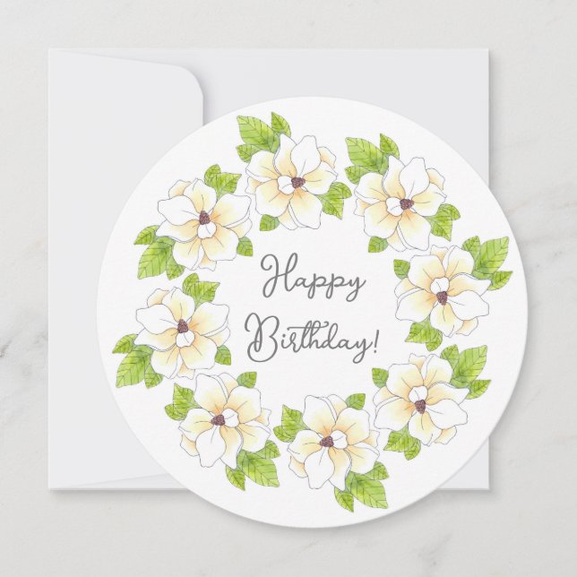 Cartão Watercolor, Caneta e Placa de exaustão Magnolia (Frente)