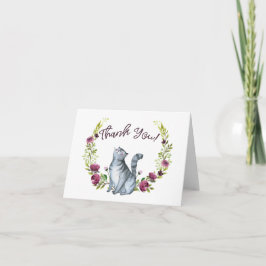 Cartão Watercolor Cat and Flowers Thank You