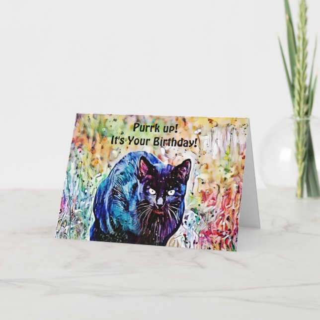 Cartão Watercolor Cat Funny Puns Aniversário Card (Frente)