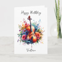 Watercolor Cello e Flores Personalizadas Aniversár