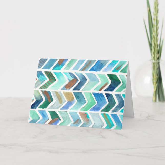 Cartão Watercolor Chevron original watercolor artwork (Frente)