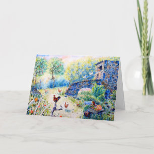 Cartão Watercolor Chicken Hen House Greeting Card