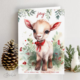 Cartão Watercolor Christmas Goat Baby Joy