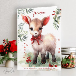 Cartão Watercolor Christmas Goat Baby Peace