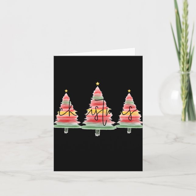 Cartão Watercolor Christmas Trees Red  (Frente)