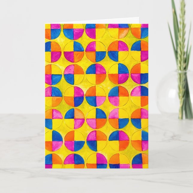 Cartão Watercolor Circles Otanjoubi Omedeto Birthday Card (Frente)