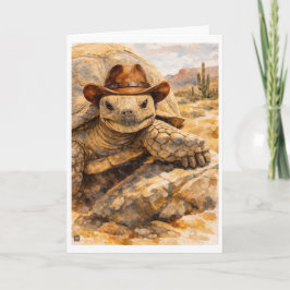 Cartão Watercolor Cowboy Turtle in the desert