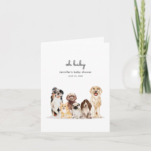 Cartão Watercolor Dogs breeds Baby Shower Double sided (Frente)