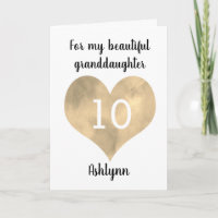 Watercolor Dourado Heart 10th Birthday