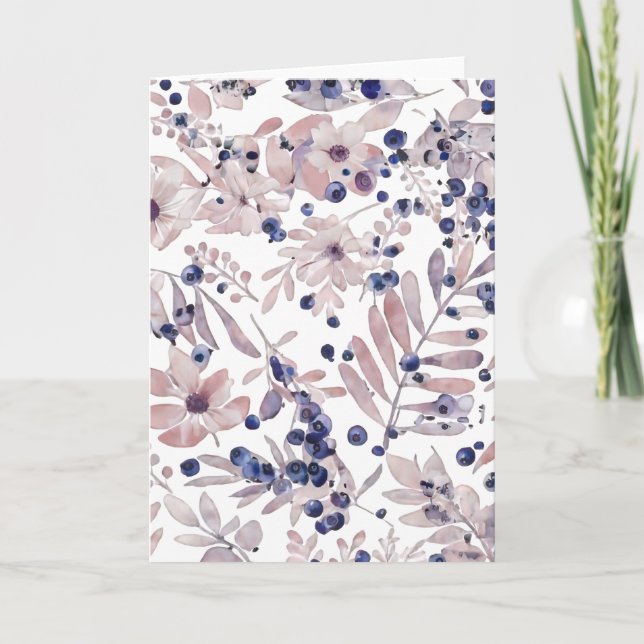 Cartão Watercolor Eucalyptus Blueberry Botanical Art Love (Frente)