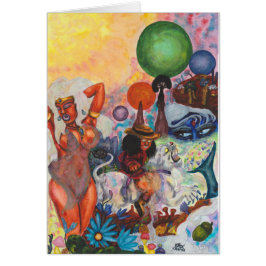 Cartão Watercolor Fantasy Eros rides white Lioness Woman