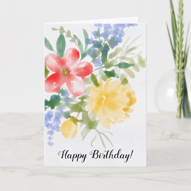Cartão Watercolor Floral Birthday (Frente)