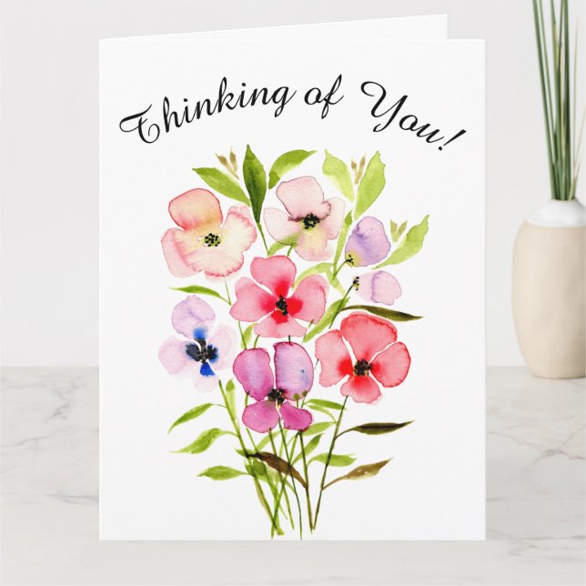 Cartão Watercolor Floral Bouquet Thinking of You Photo (Frente)