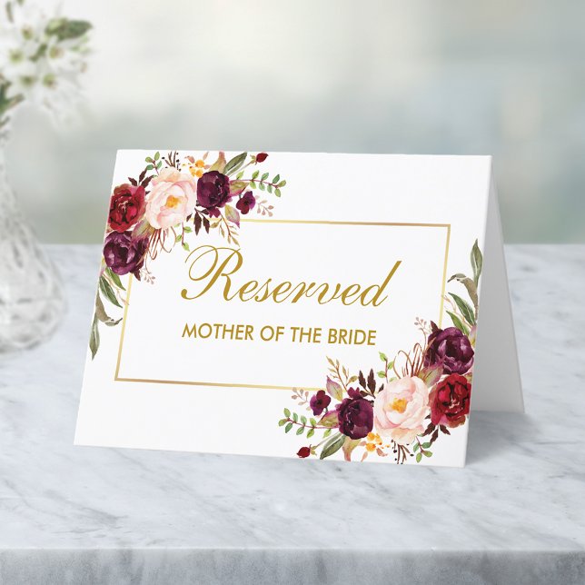 Cartão Watercolor Floral Wedding Nome Reservado Local (Customize to change text size, style or color.)