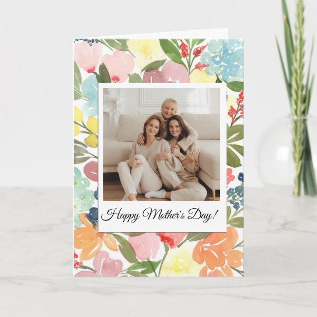 Cartão Watercolor Floral with Image Mother's Day Card (Frente)