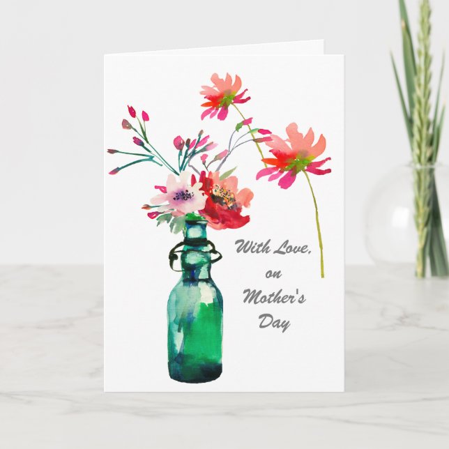Cartão Watercolor Flowers Simple Elegant Mother's Day (Frente)