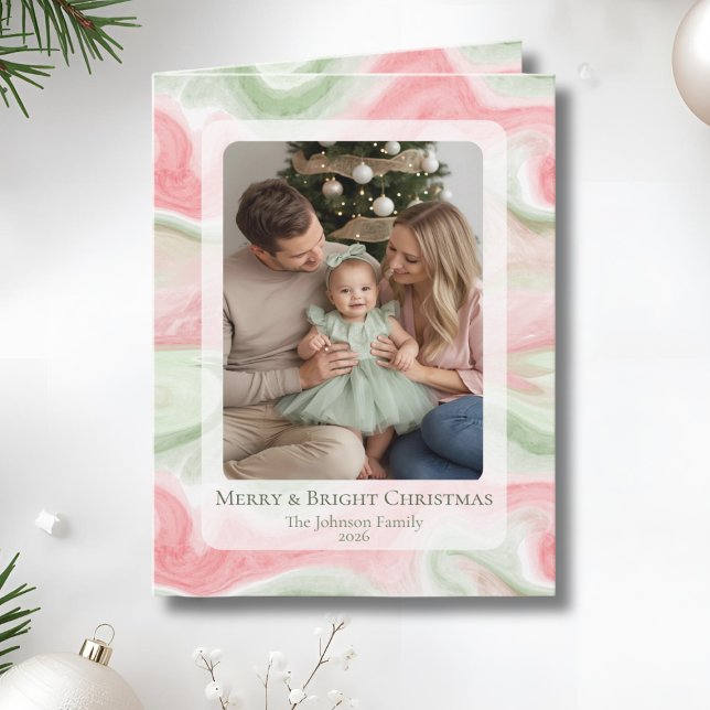 Cartão Watercolor Folded Holiday Photo Greeting Card (Modern Watercolor Folded Holiday Photo Card with Personalized Message)