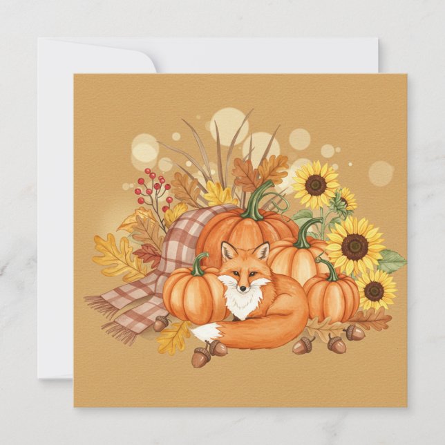 Cartão Watercolor fox and pumpkin card (Frente)