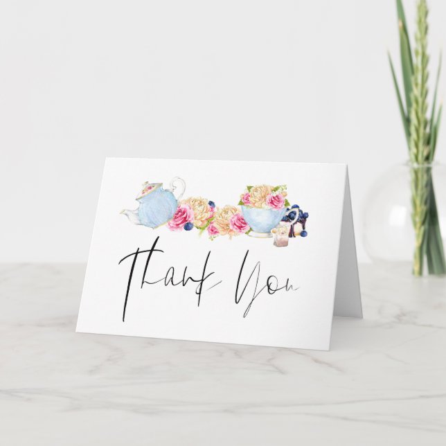 Cartão Watercolor Garden Tea Party Hand Lettered (Frente)